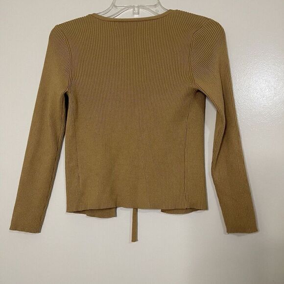 Full Circle trends double tie front ribbed cardigan tan brown size medium - Picture 3 of 4